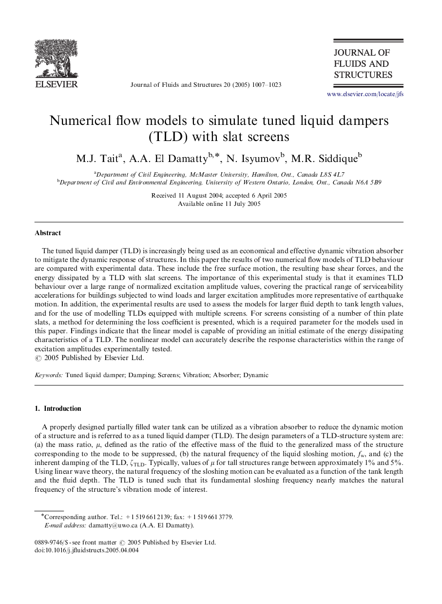 Numerical flow models to simulate tuned liquid dampers (TLD) with slat screens