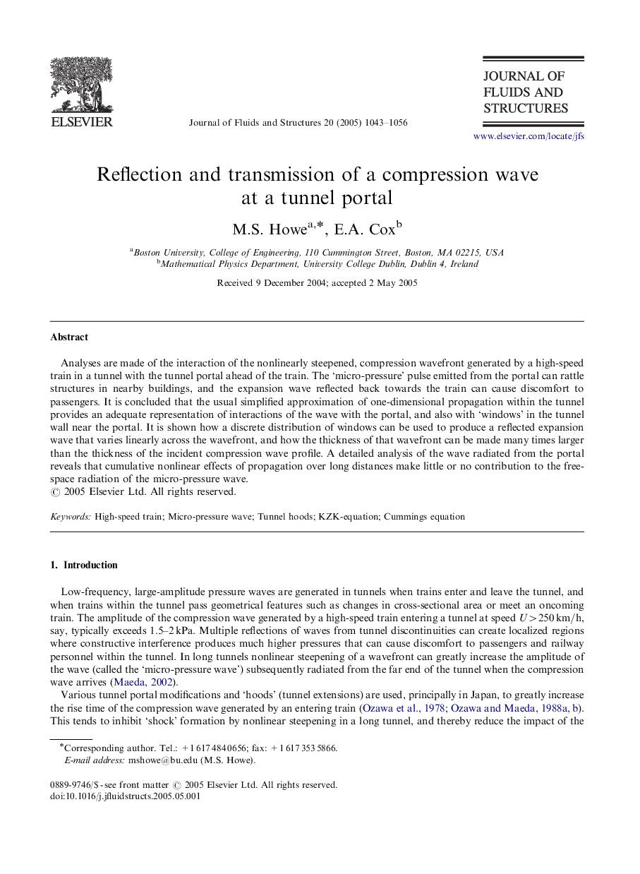 Reflection and transmission of a compression wave at a tunnel portal