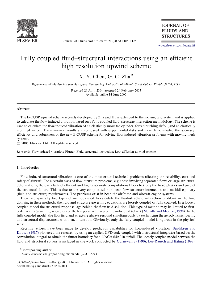 Fully coupled fluid-structural interactions using an efficient high resolution upwind scheme