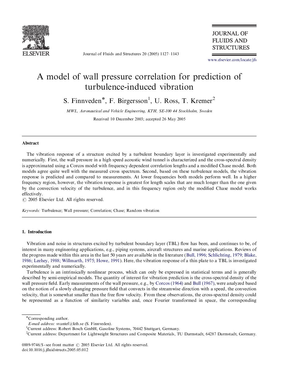 A model of wall pressure correlation for prediction of turbulence-induced vibration