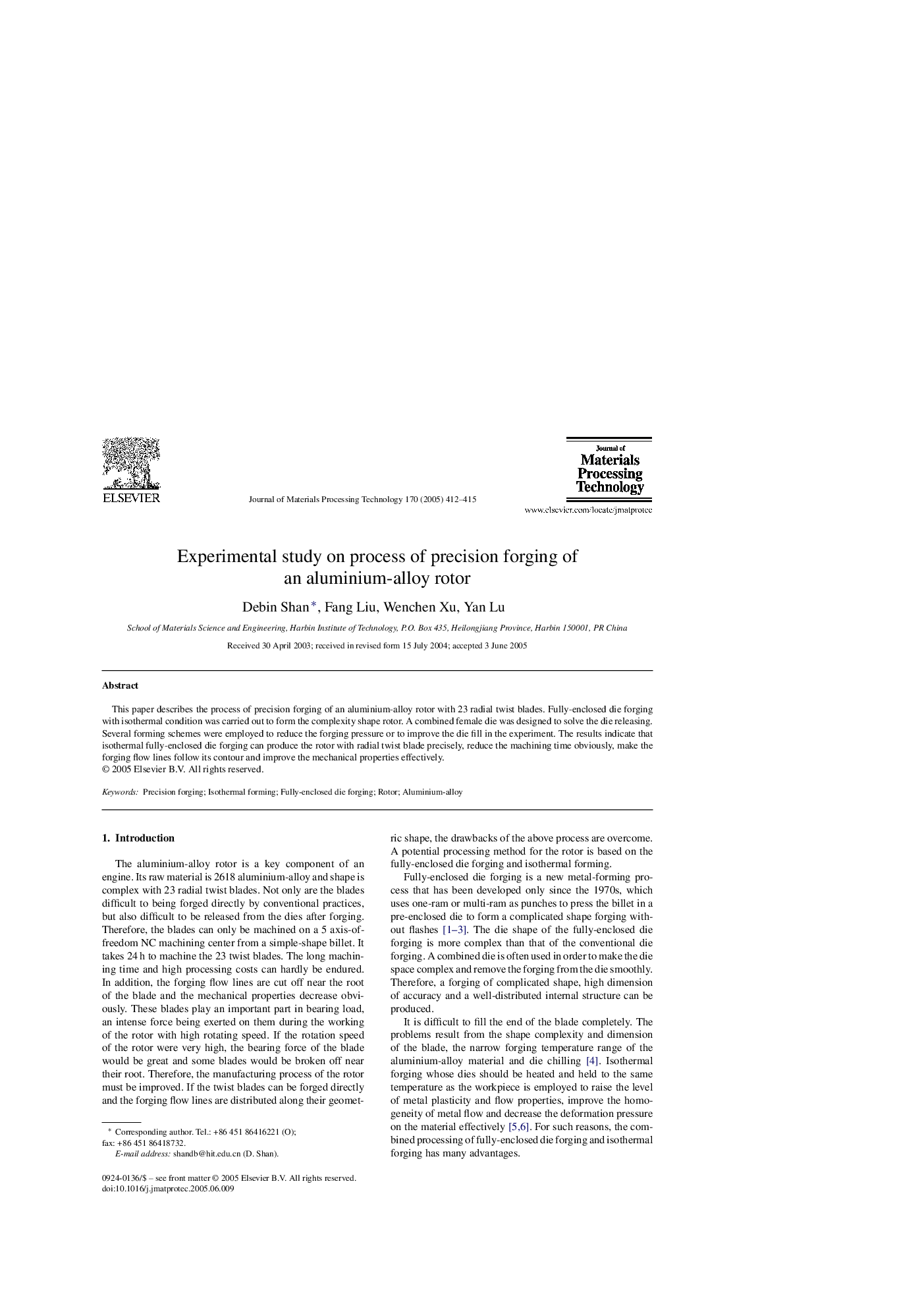 Experimental study on process of precision forging of an aluminium-alloy rotor