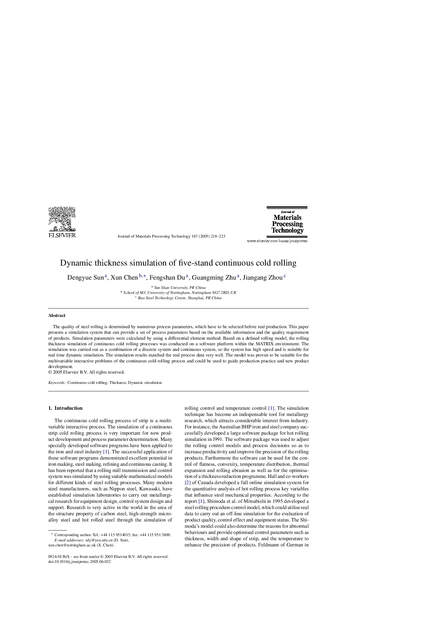 Dynamic thickness simulation of five-stand continuous cold rolling