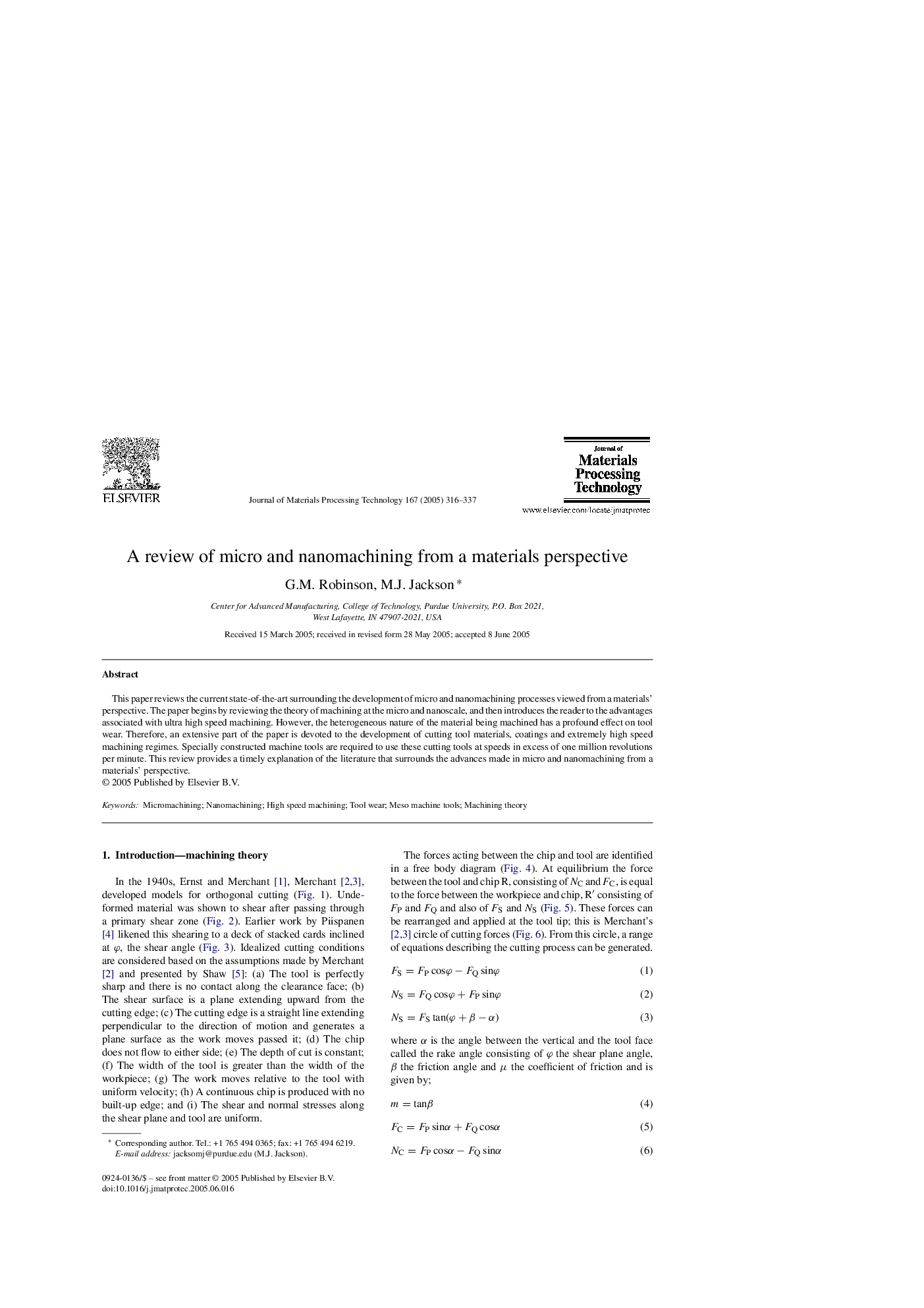 A review of micro and nanomachining from a materials perspective