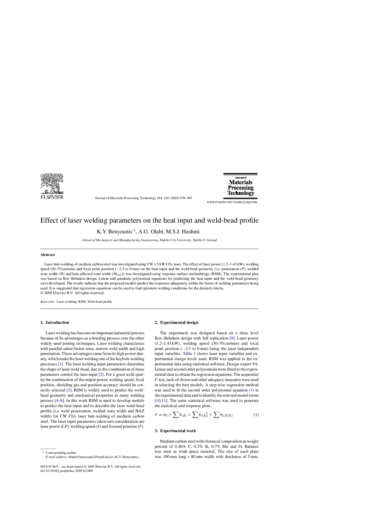 Effect of laser welding parameters on the heat input and weld-bead profile