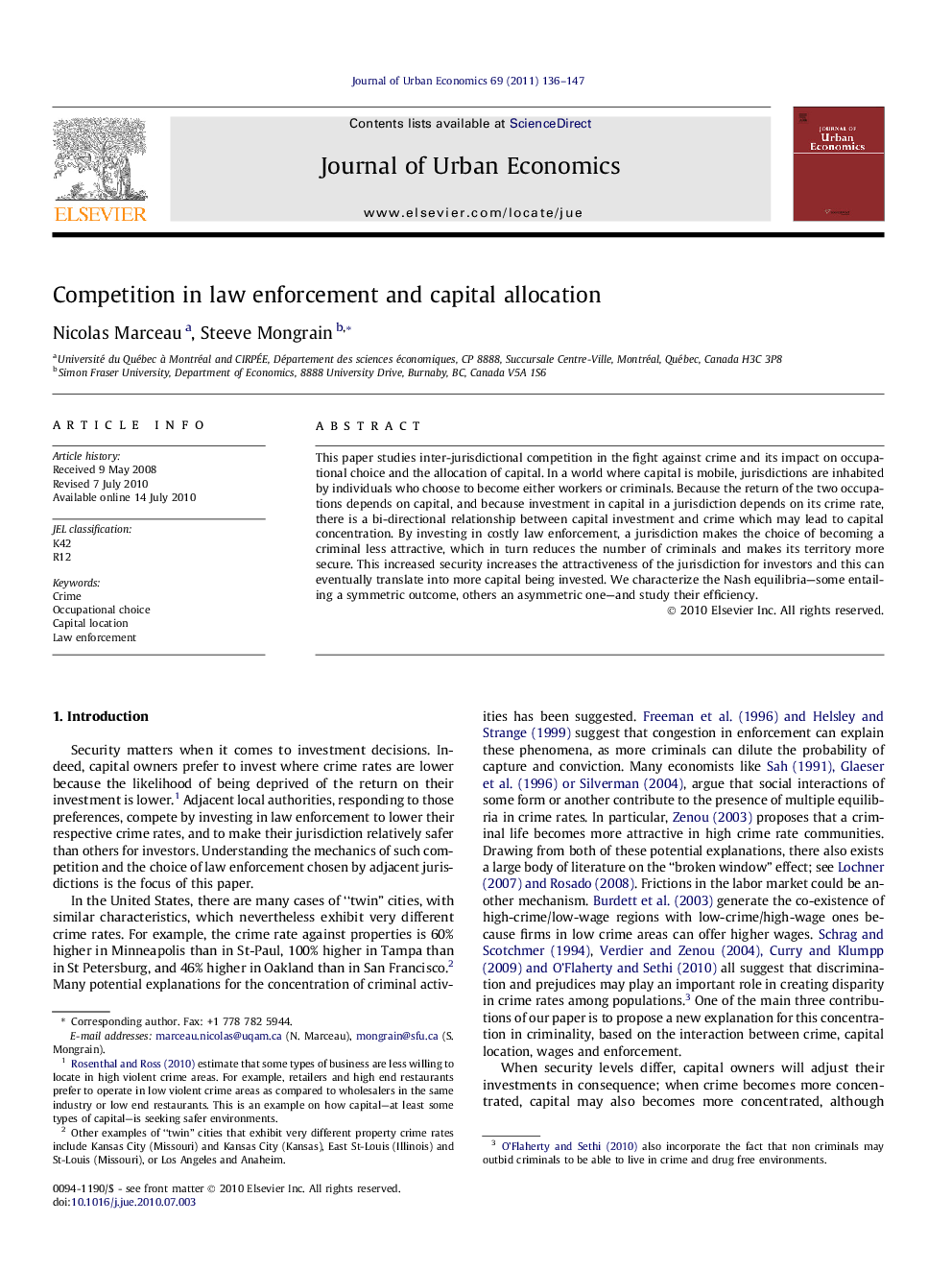 Competition in law enforcement and capital allocation