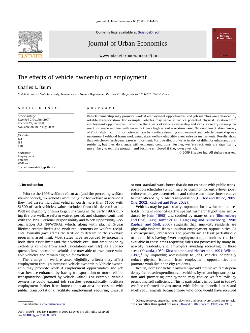 The effects of vehicle ownership on employment