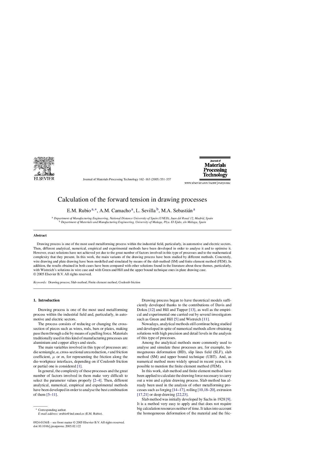 Calculation of the forward tension in drawing processes