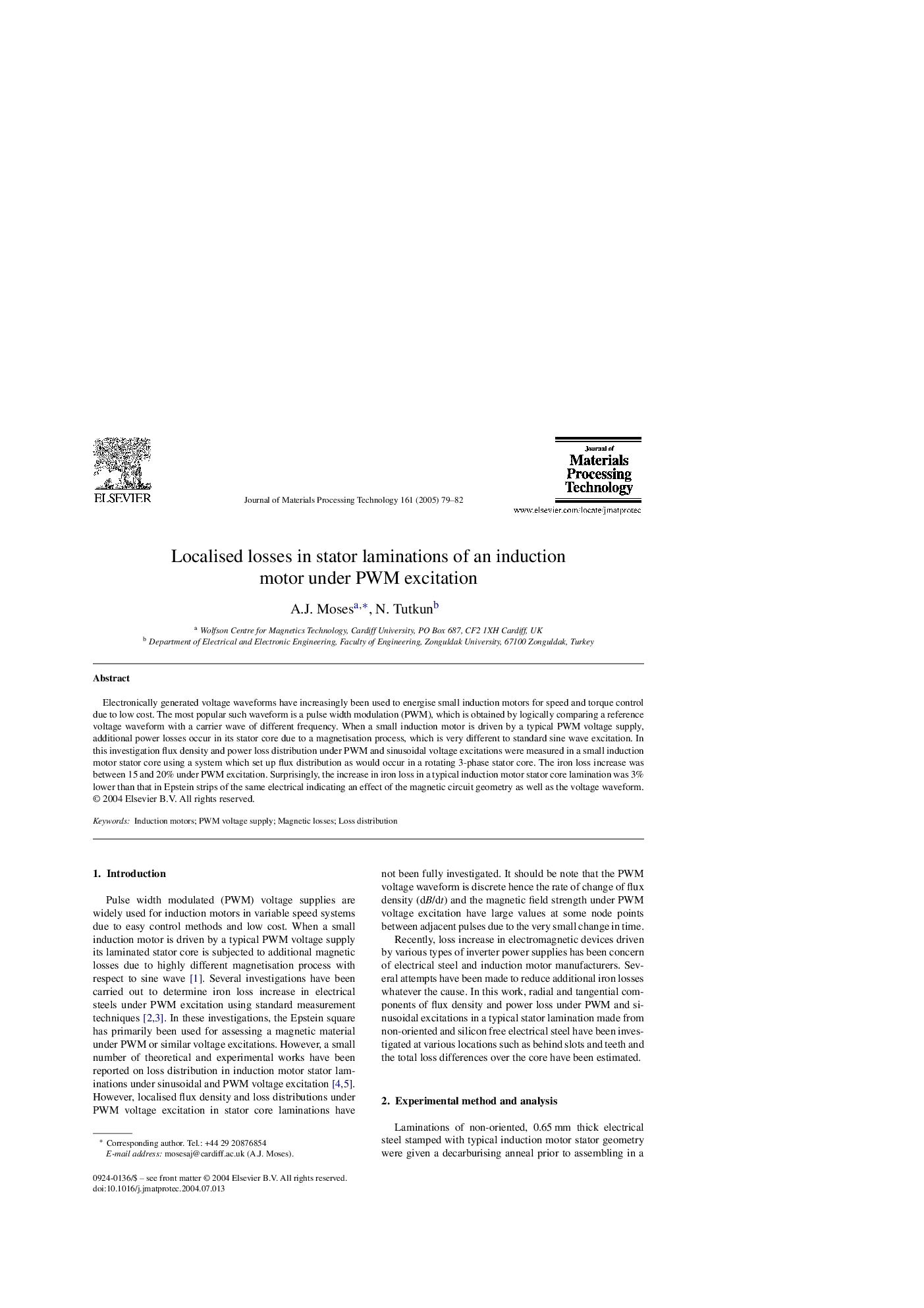 Localised losses in stator laminations of an induction motor under PWM excitation