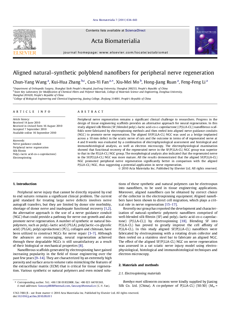 Aligned natural–synthetic polyblend nanofibers for peripheral nerve regeneration