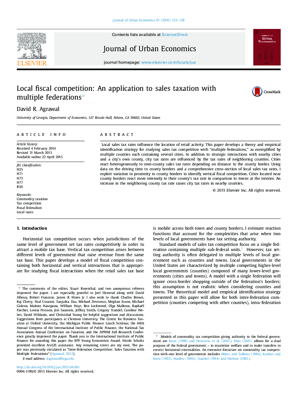 Local fiscal competition: An application to sales taxation with multiple federations 