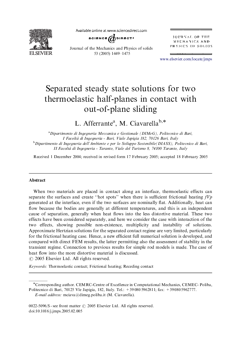 Separated steady state solutions for two thermoelastic half-planes in contact with out-of-plane sliding