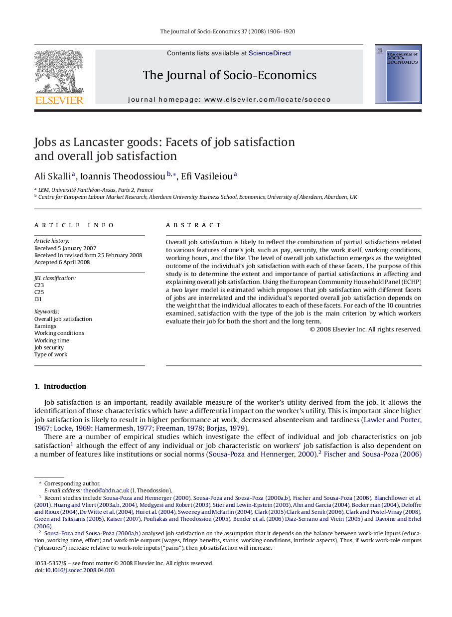 Jobs as Lancaster goods: Facets of job satisfaction and overall job satisfaction