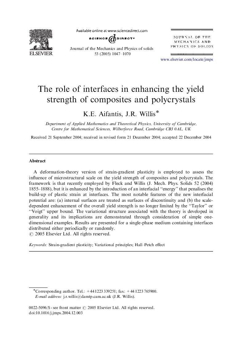 The role of interfaces in enhancing the yield strength of composites and polycrystals