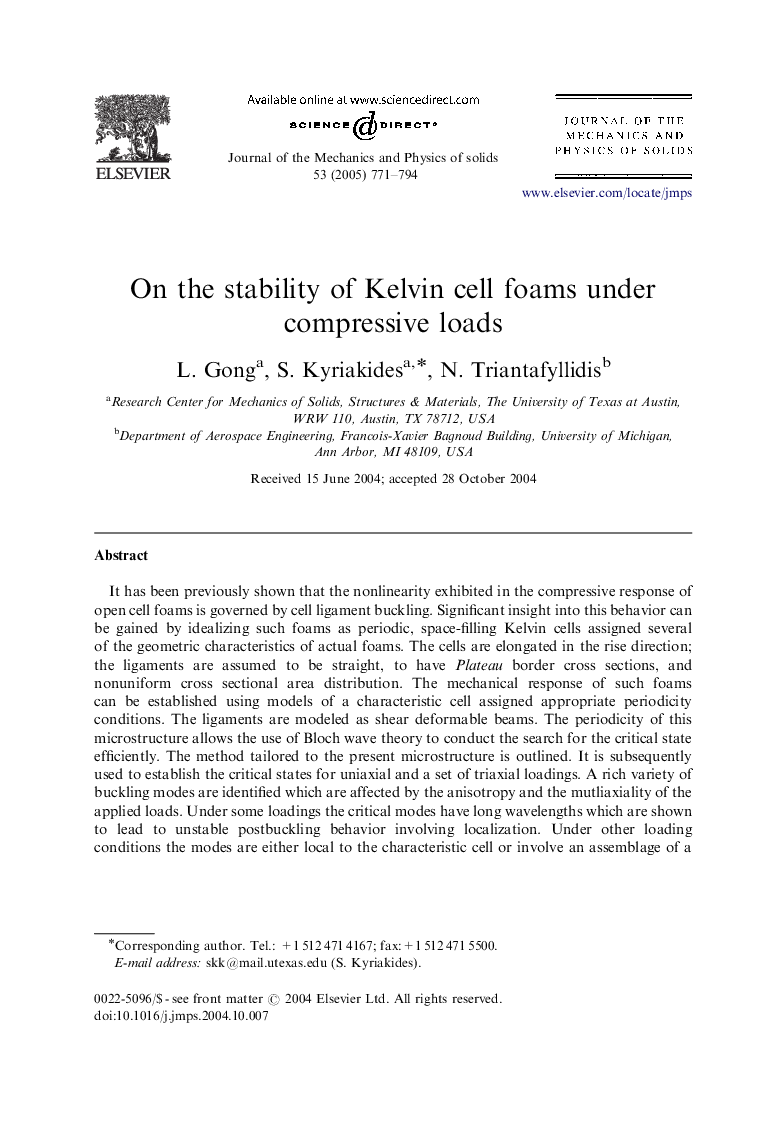 On the stability of Kelvin cell foams under compressive loads