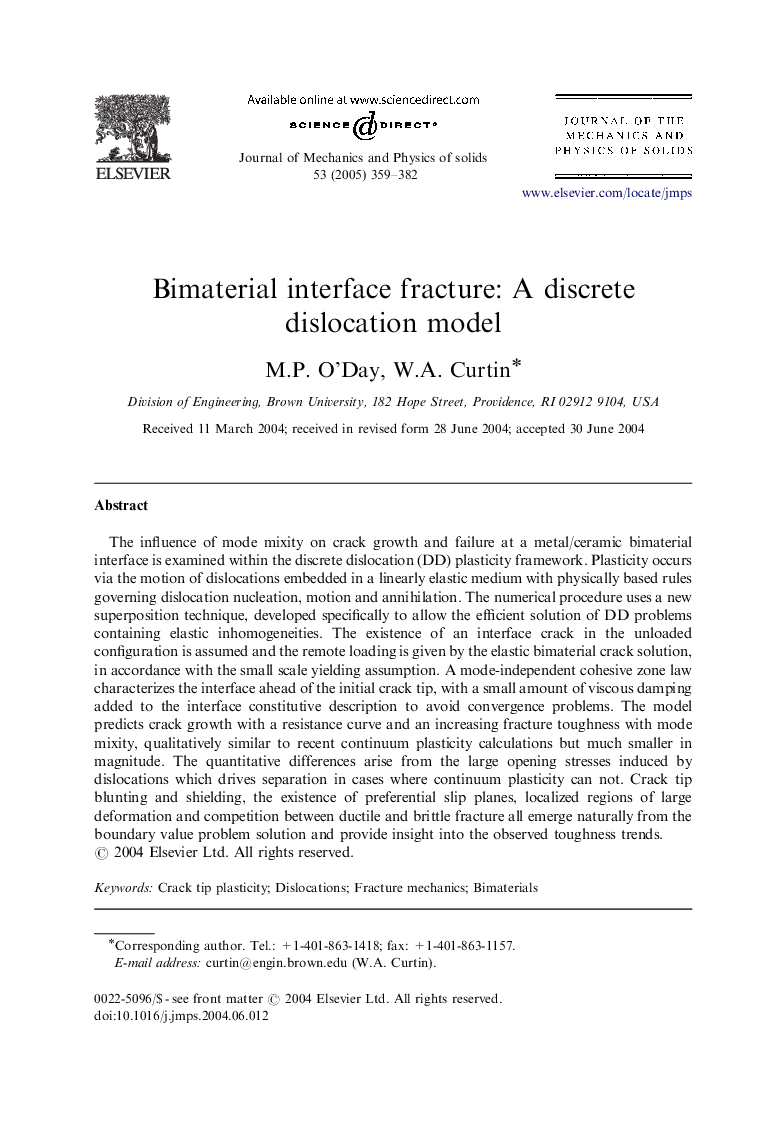 Bimaterial interface fracture: A discrete dislocation model