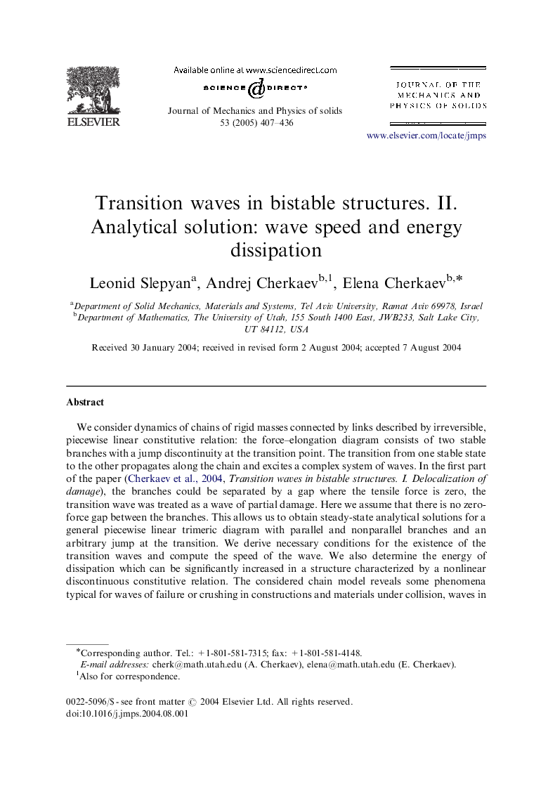 Transition waves in bistable structures. II. Analytical solution: wave speed and energy dissipation