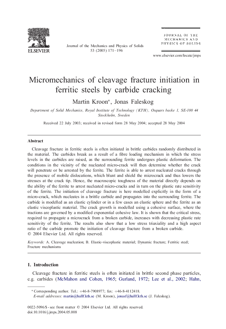 Micromechanics of cleavage fracture initiation in ferritic steels by carbide cracking