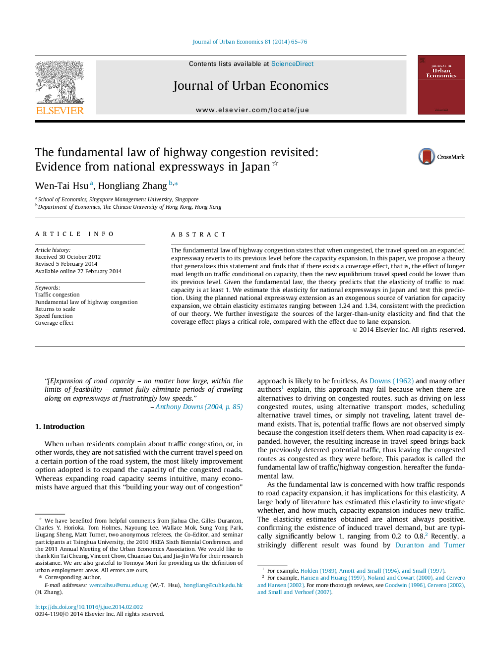 The fundamental law of highway congestion revisited: Evidence from national expressways in Japan 