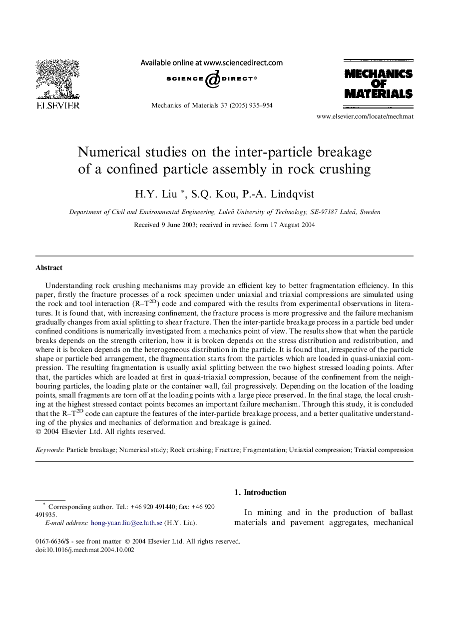 Numerical studies on the inter-particle breakage of a confined particle assembly in rock crushing