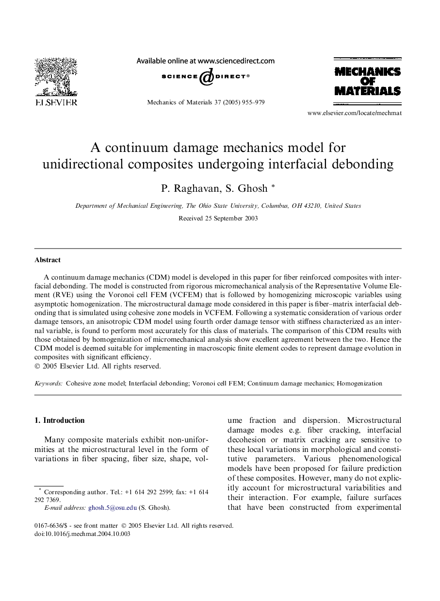 A continuum damage mechanics model for unidirectional composites undergoing interfacial debonding