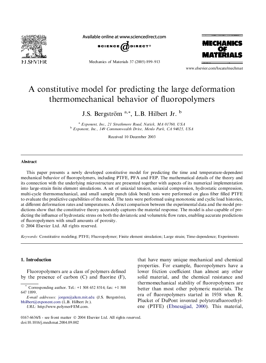 A constitutive model for predicting the large deformation thermomechanical behavior of fluoropolymers