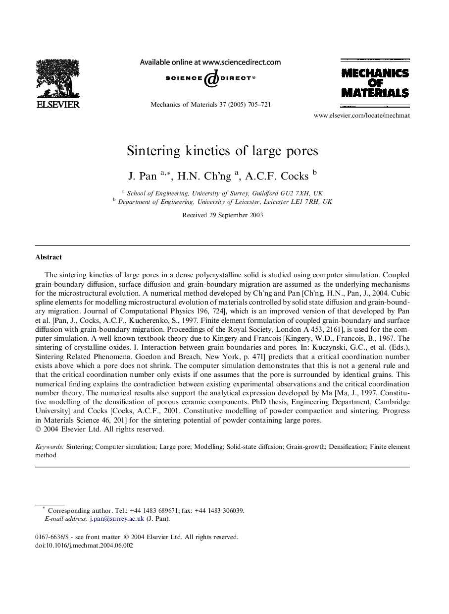 Sintering kinetics of large pores