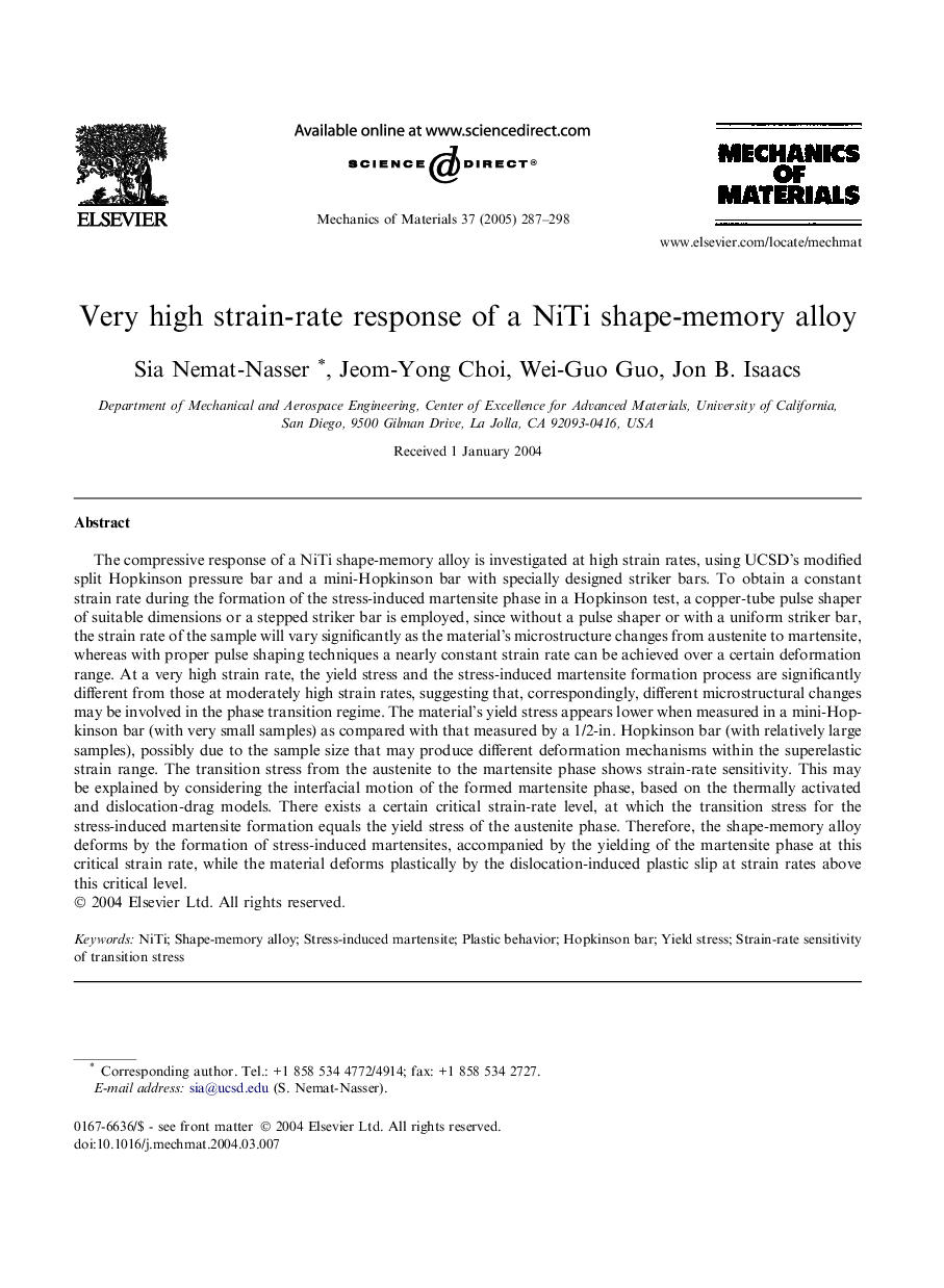 Very high strain-rate response of a NiTi shape-memory alloy