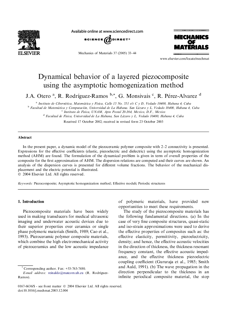 Dynamical behavior of a layered piezocomposite using the asymptotic homogenization method