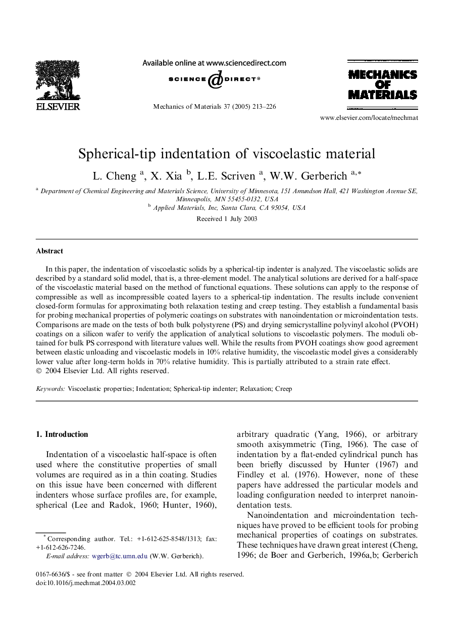 Spherical-tip indentation of viscoelastic material