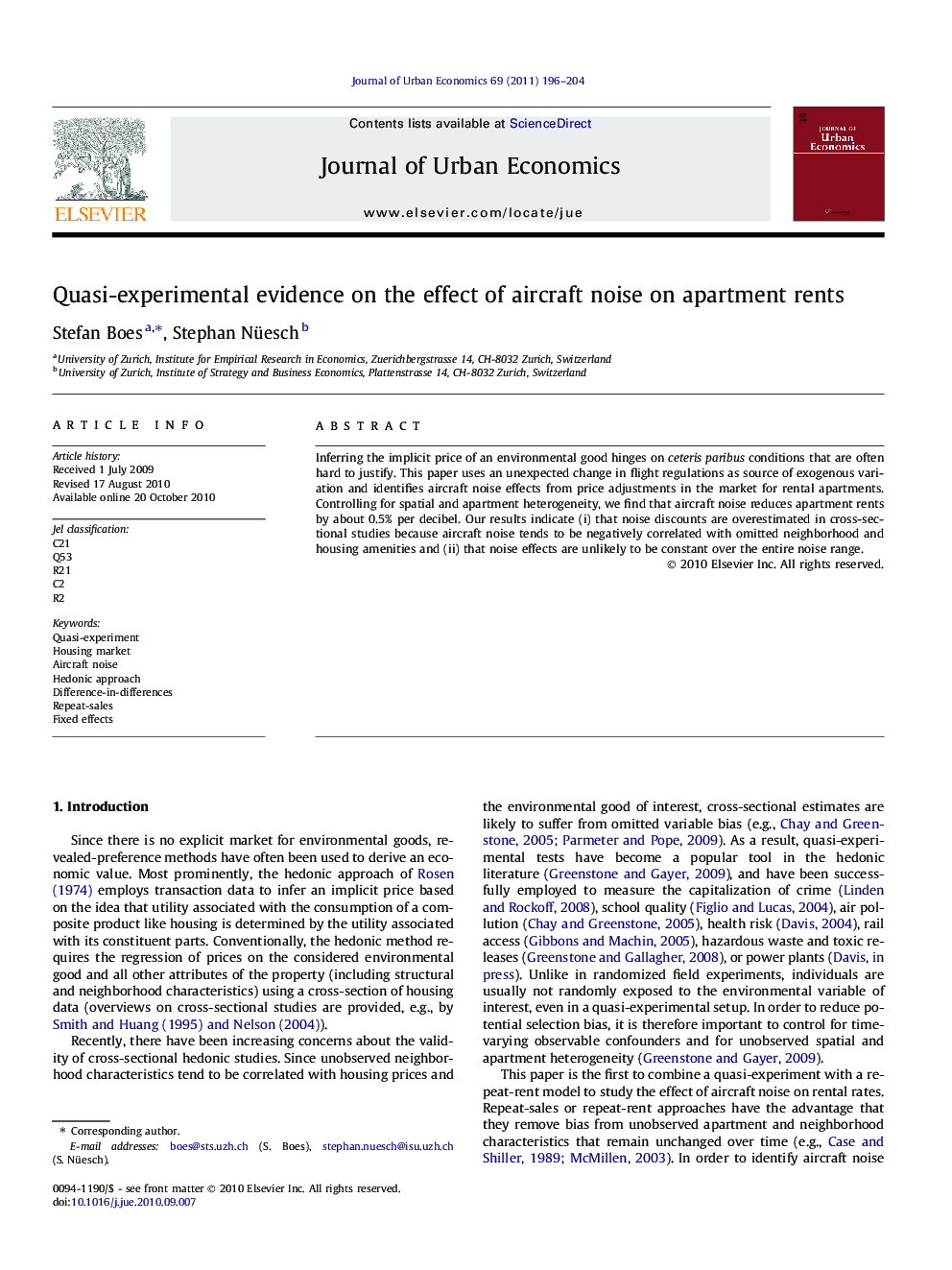 Quasi-experimental evidence on the effect of aircraft noise on apartment rents