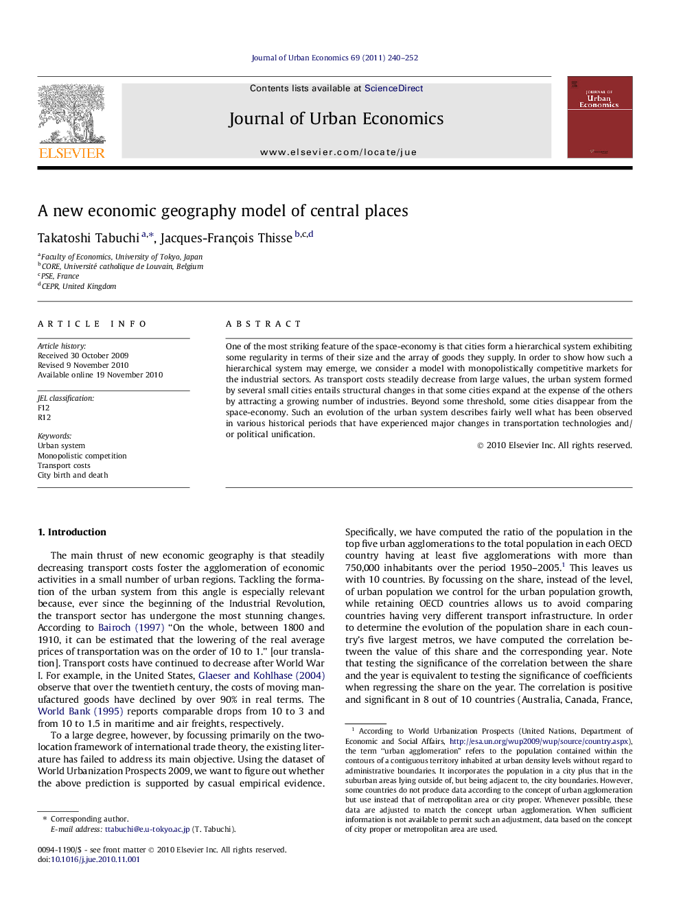 A new economic geography model of central places