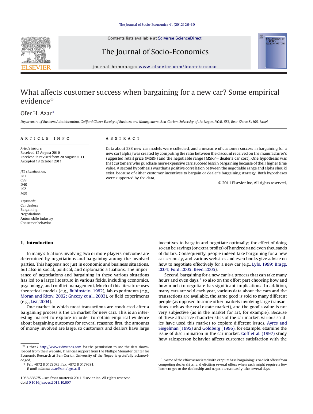 What affects customer success when bargaining for a new car? Some empirical evidence 