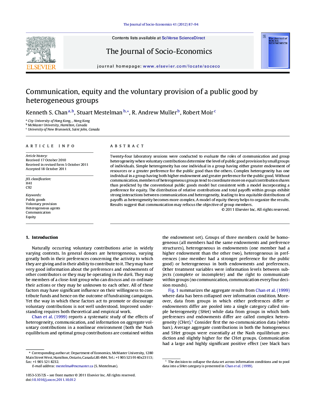 Communication, equity and the voluntary provision of a public good by heterogeneous groups