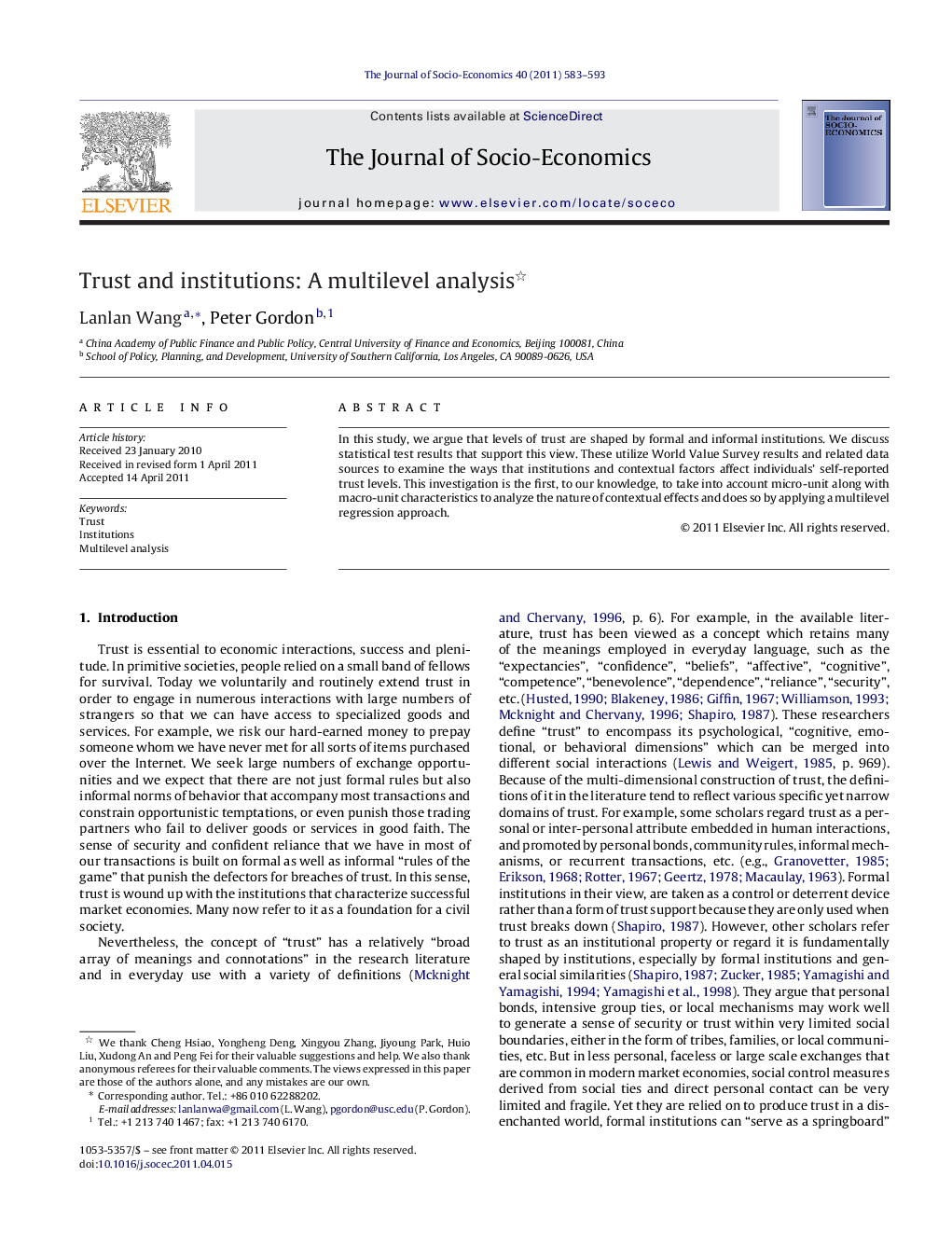 Trust and institutions: A multilevel analysis 