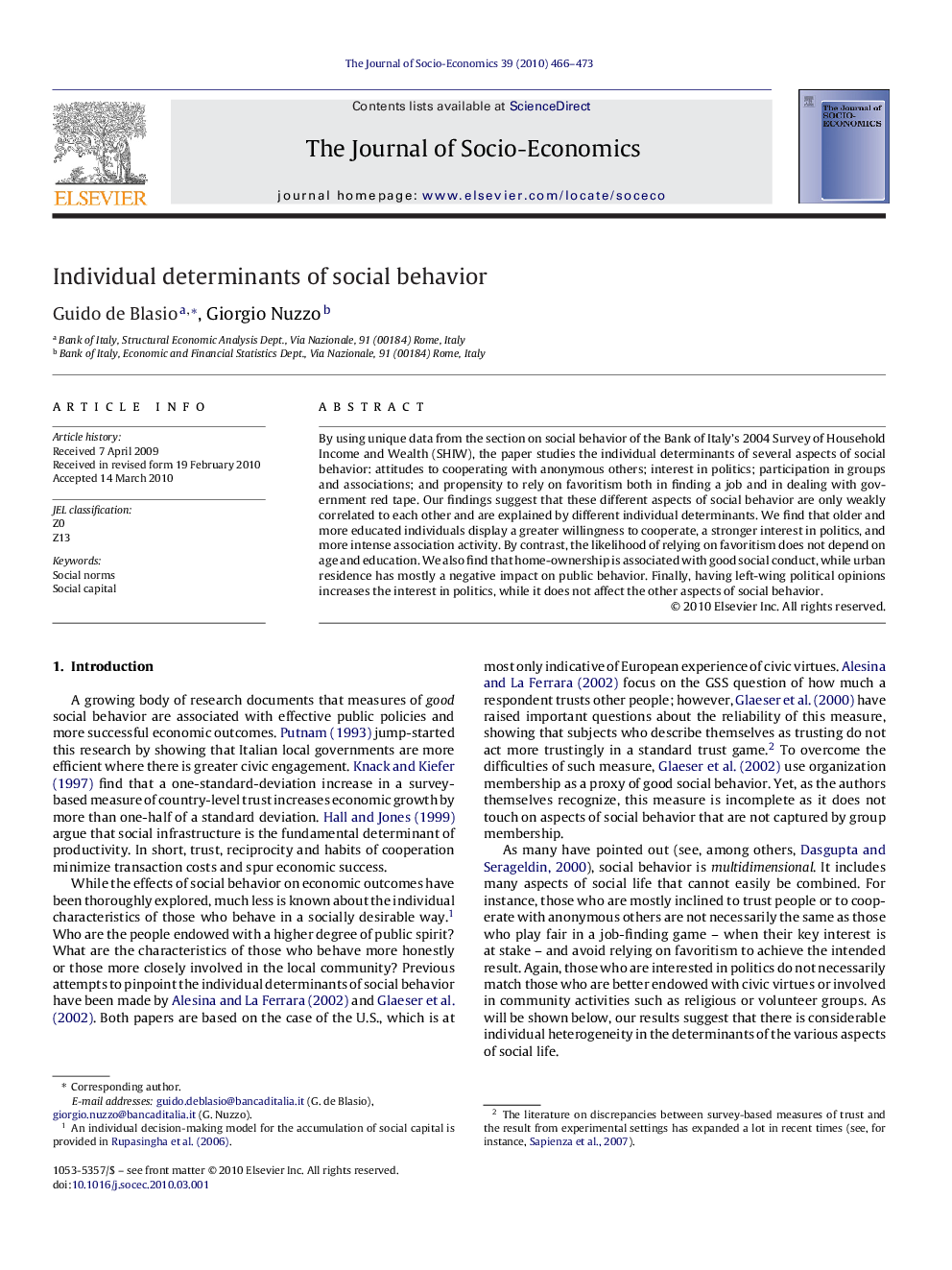 Individual determinants of social behavior