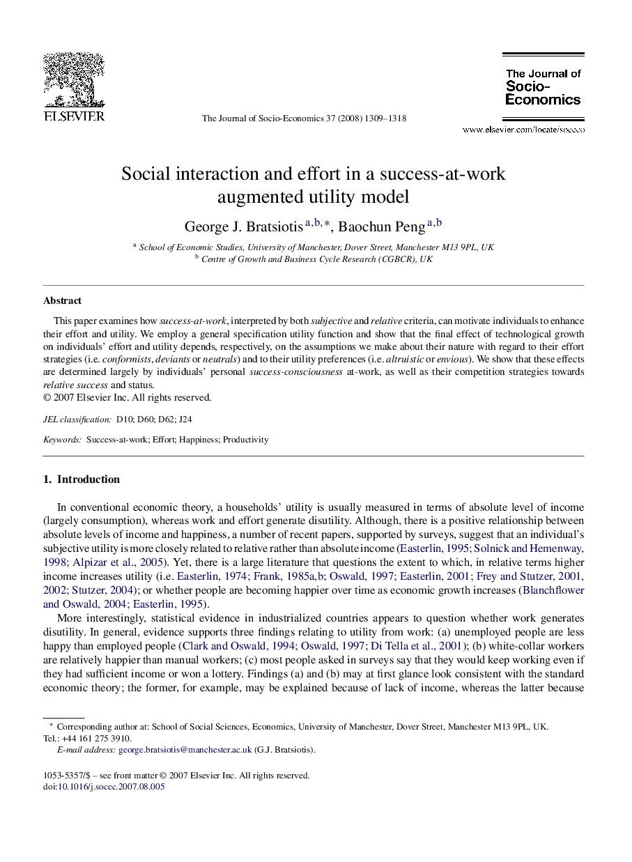 Social interaction and effort in a success-at-work augmented utility model