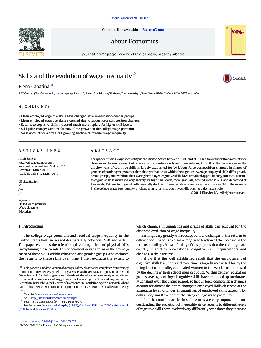 Skills and the evolution of wage inequality 