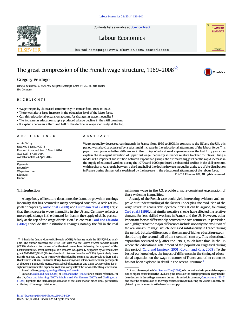 The great compression of the French wage structure, 1969–2008 