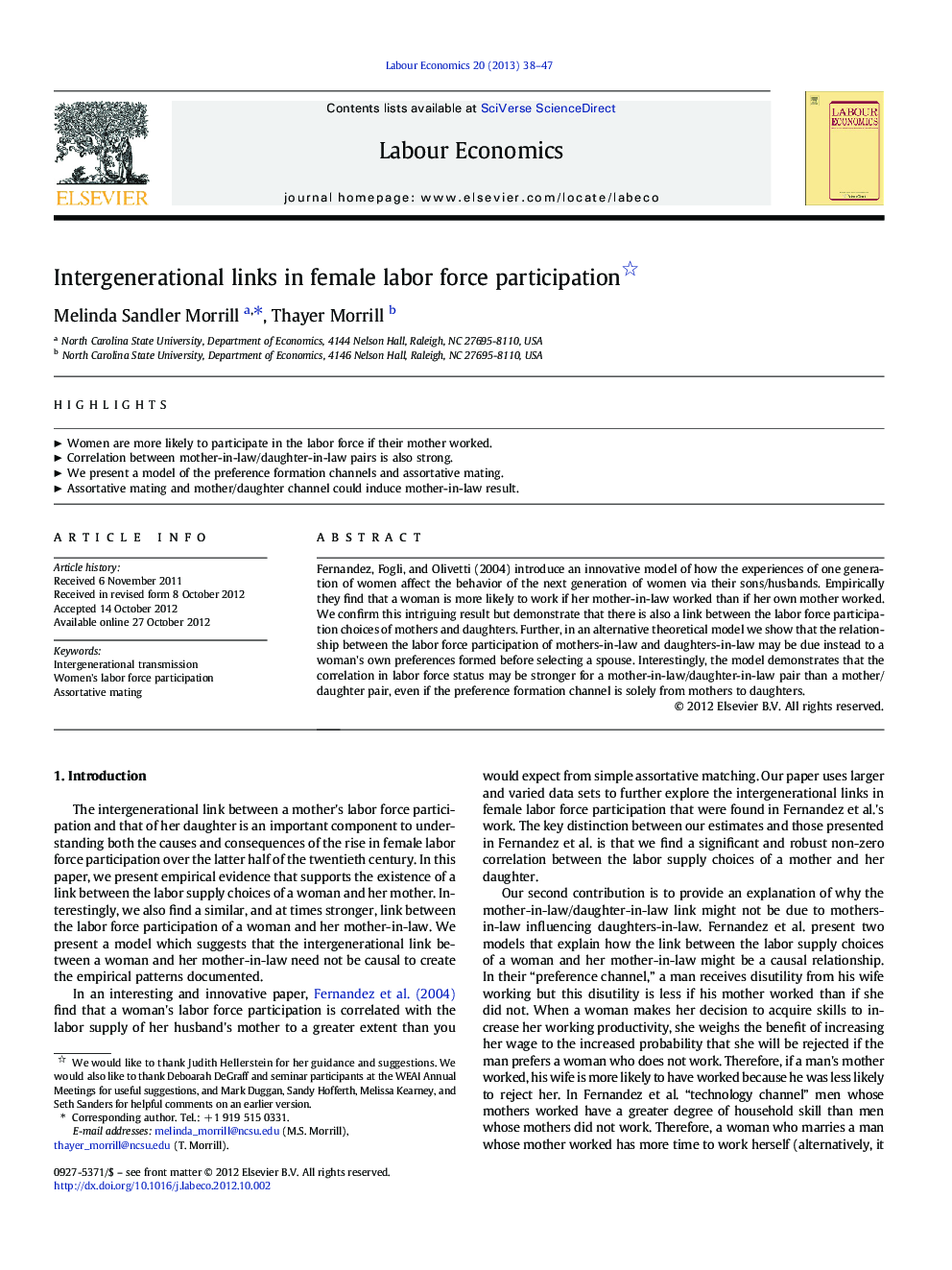 Intergenerational links in female labor force participation 