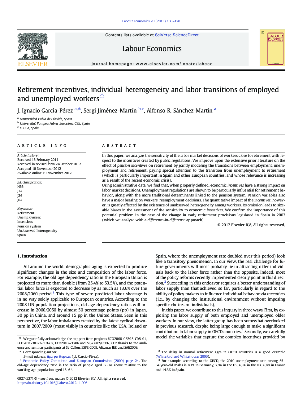 Retirement incentives, individual heterogeneity and labor transitions of employed and unemployed workers 