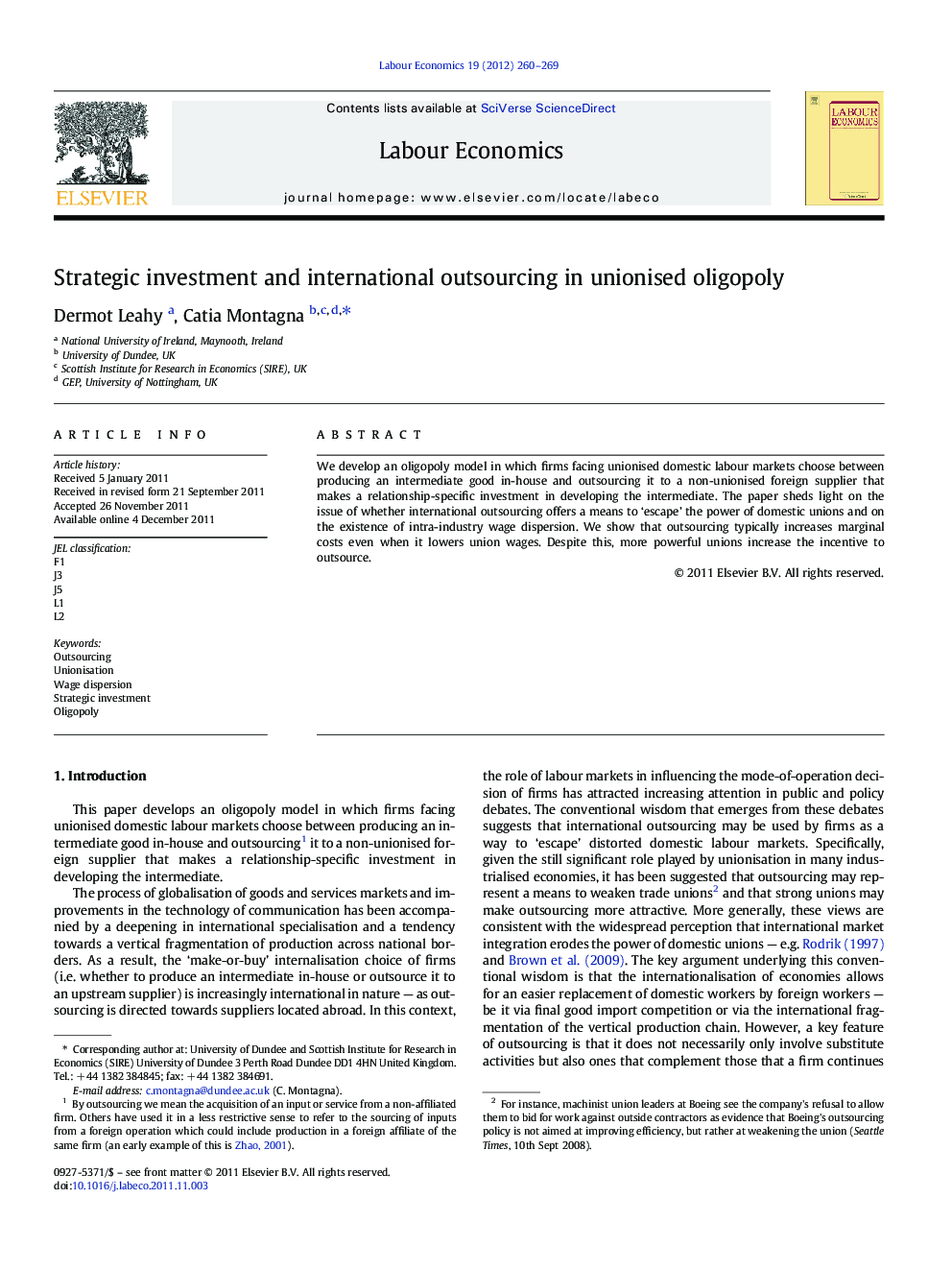 Strategic investment and international outsourcing in unionised oligopoly