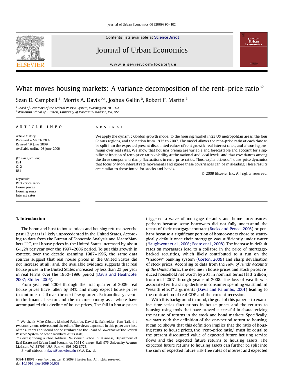 What moves housing markets: A variance decomposition of the rent–price ratio 