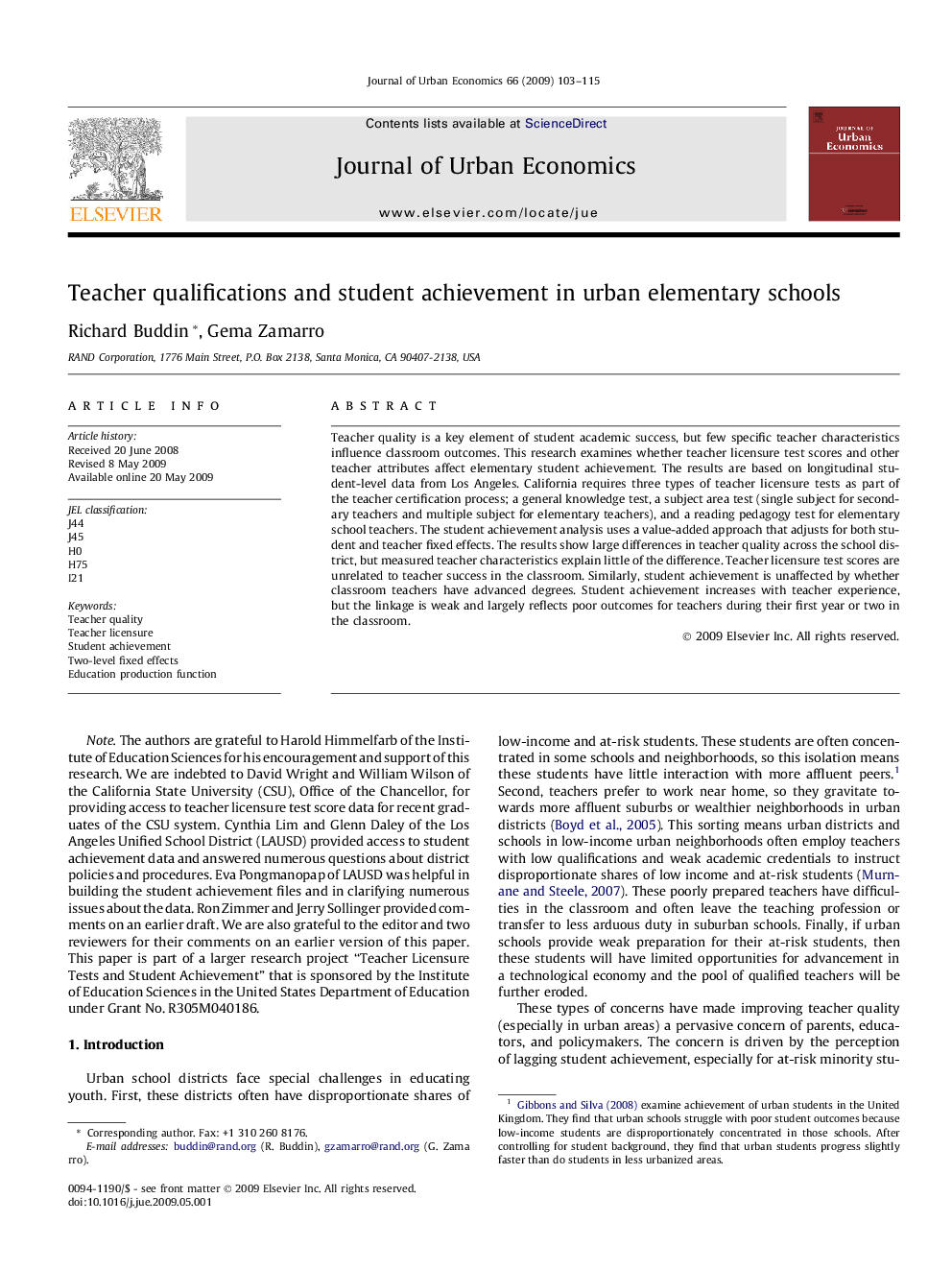 Teacher qualifications and student achievement in urban elementary schools