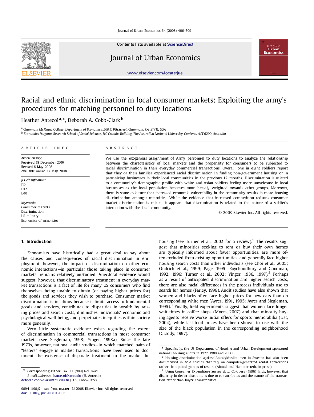 Racial and ethnic discrimination in local consumer markets: Exploiting the army's procedures for matching personnel to duty locations