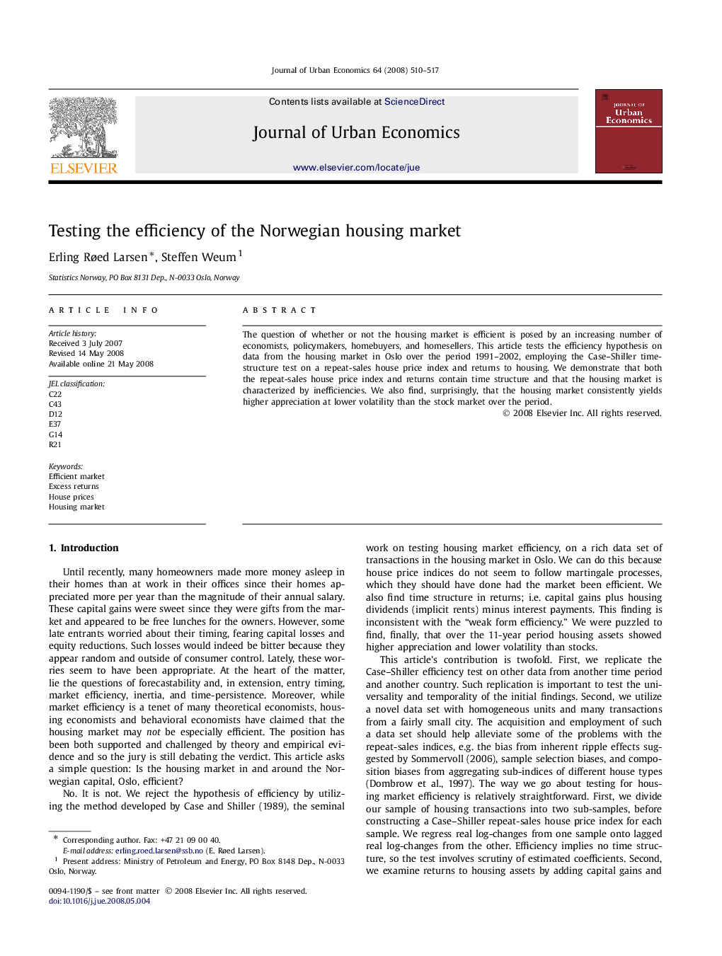 عکس صفحه اول مقاله: Testing the efficiency of the Norwegian housing market Testing the efficiency of the Norwegian housing market