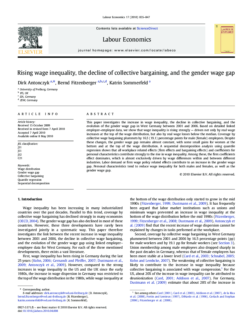 Rising wage inequality, the decline of collective bargaining, and the gender wage gap