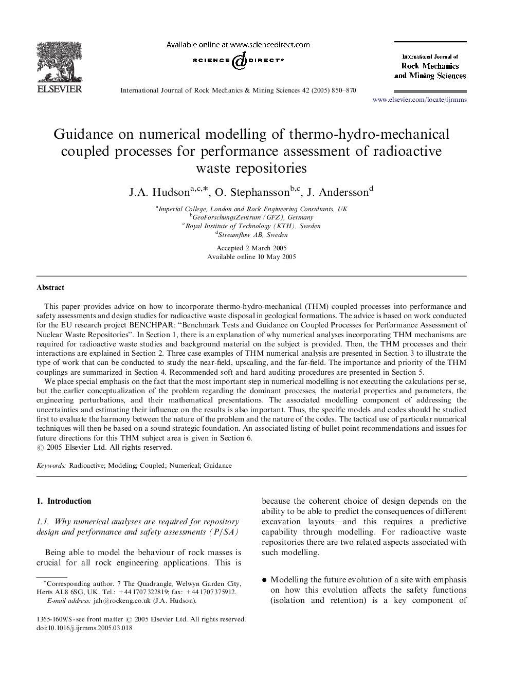 Guidance on numerical modelling of thermo-hydro-mechanical coupled processes for performance assessment of radioactive waste repositories