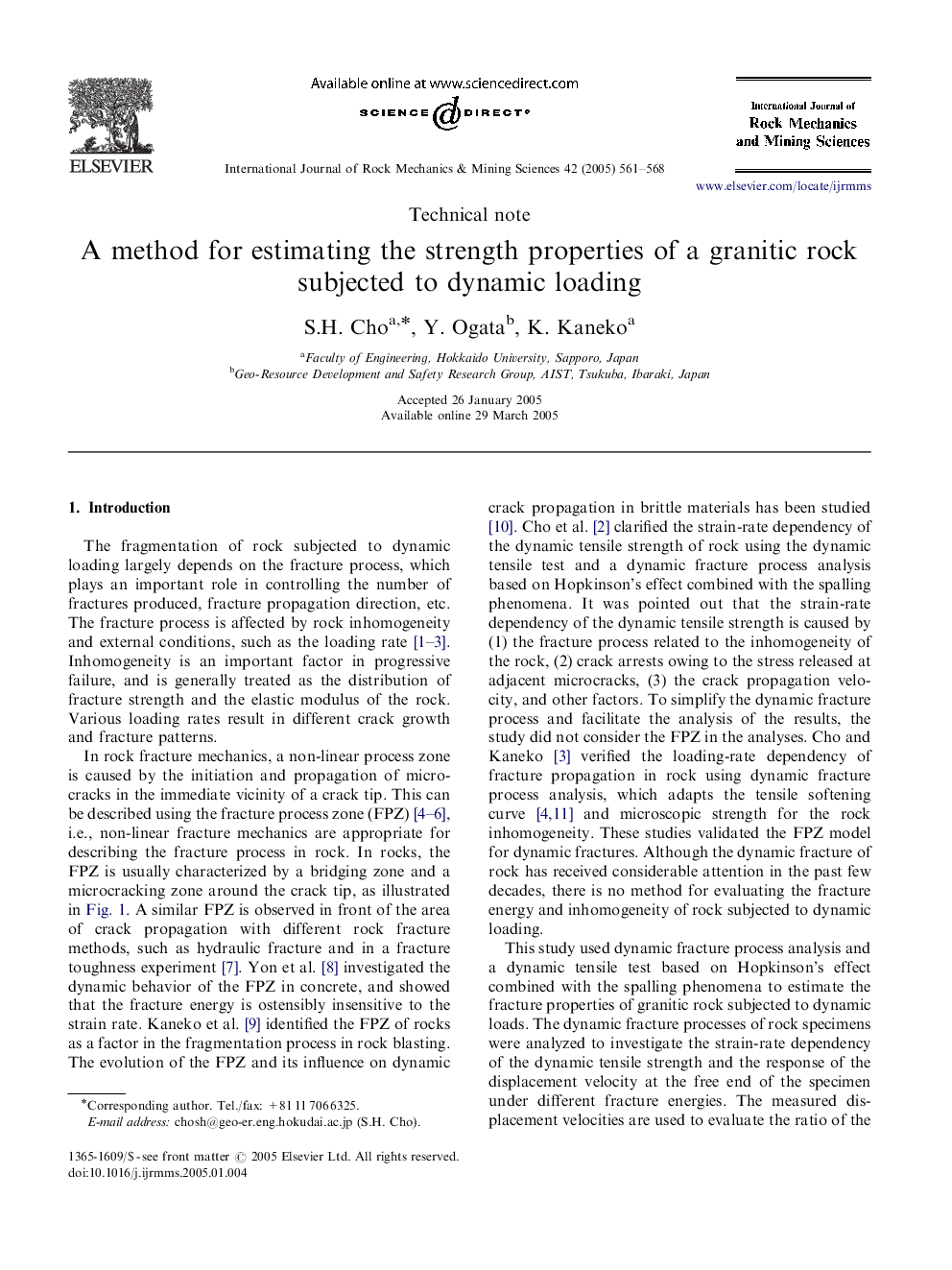 A method for estimating the strength properties of a granitic rock subjected to dynamic loading