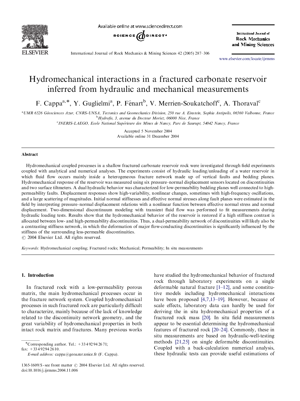 Hydromechanical interactions in a fractured carbonate reservoir inferred from hydraulic and mechanical measurements