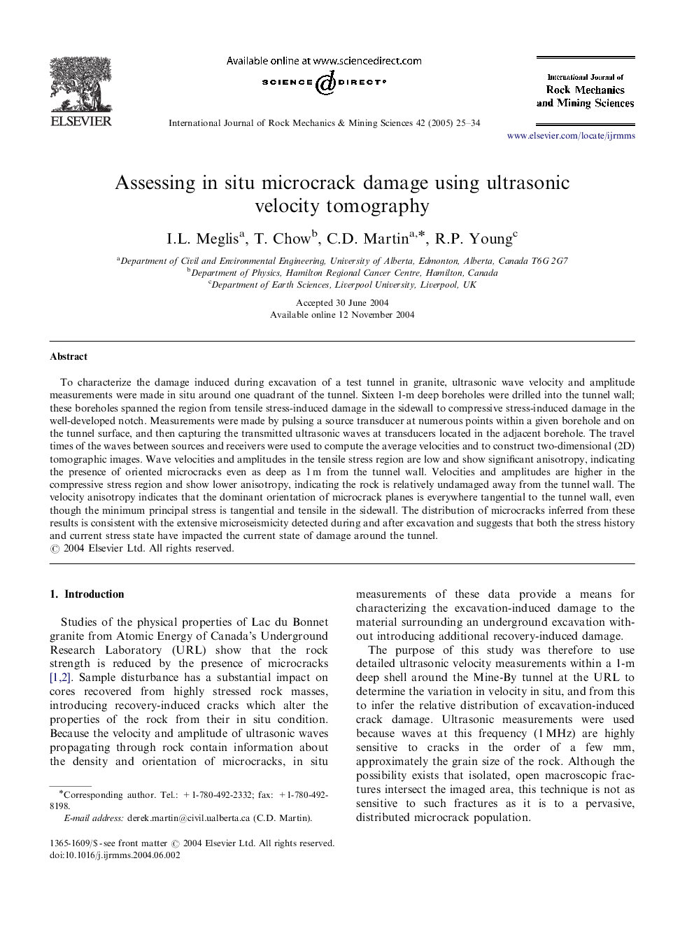 Assessing in situ microcrack damage using ultrasonic velocity tomography